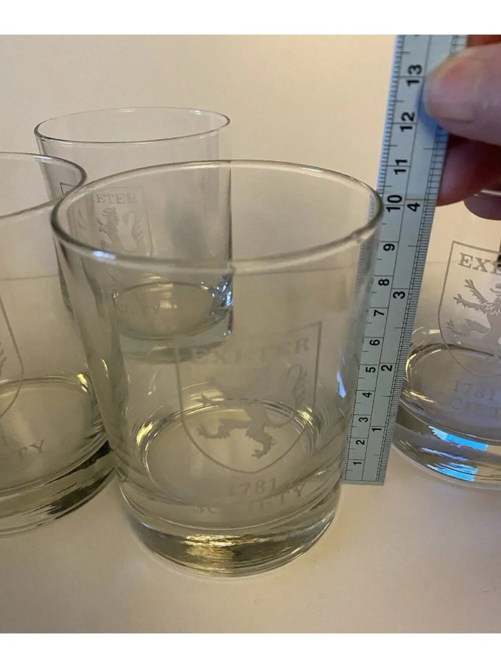 Set of 4 Phillips Exeter Academy 1781 Society Etched Rocks Glasses Low Ball Bar